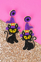 FAMILIAR VIBES BLACK AND PURPLE SEED BEAD EARRINGS